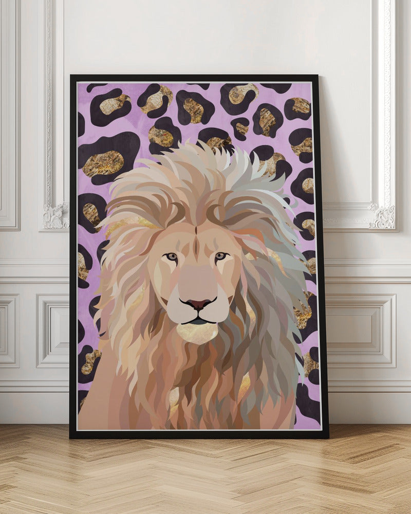 Leopard Print Lion Pink - Stretched Canvas, Poster or Fine Art Print I Heart Wall Art