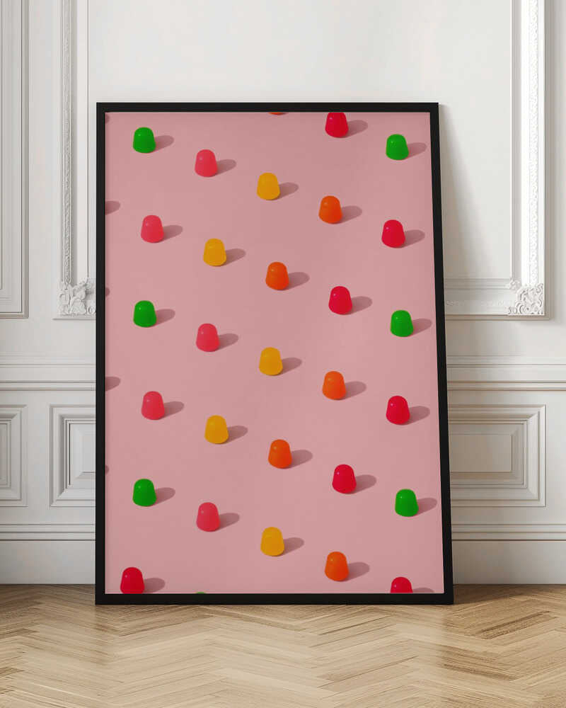 Dots Candy Gum Drops - Repeating Pattern On Pink Background - Stretched Canvas, Poster or Fine Art Print I Heart Wall Art