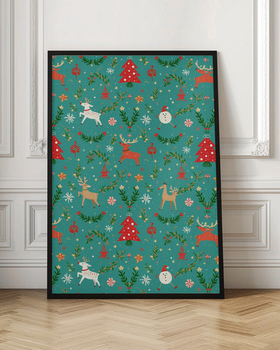 Festive Reindeer Wonderland - Stretched Canvas, Poster or Fine Art Print I Heart Wall Art