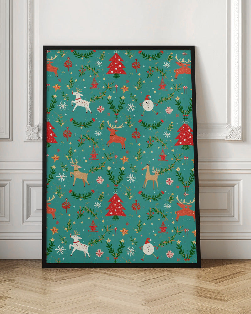 Festive Reindeer Wonderland - Stretched Canvas, Poster or Fine Art Print I Heart Wall Art