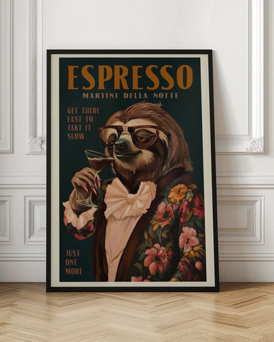 Art Deco Espresso Martini Drinking Sloth - Stretched Canvas, Poster or Fine Art Print I Heart Wall Art