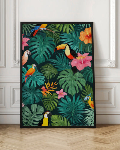 Tropical Paradise Jungle Pattern - Stretched Canvas, Poster or Fine Art Print I Heart Wall Art