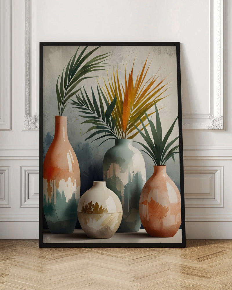 Tropical Vases In Watercolor Hues - Stretched Canvas, Poster or Fine Art Print I Heart Wall Art