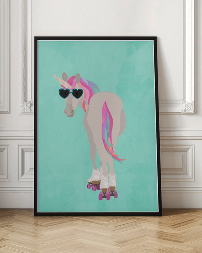 Unicorn roolerskating teal - Stretched Canvas, Poster or Fine Art Print I Heart Wall Art
