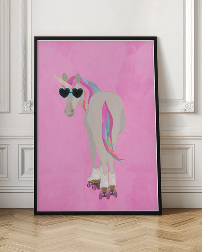 Unicorn rollerskating pink - Stretched Canvas, Poster or Fine Art Print I Heart Wall Art