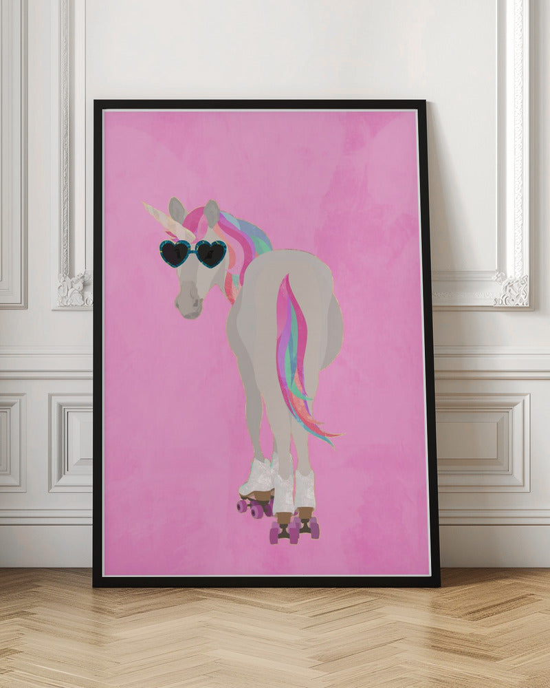 Unicorn rollerskating pink - Stretched Canvas, Poster or Fine Art Print I Heart Wall Art