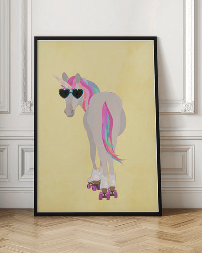 Unicorn rollerskating yello - Stretched Canvas, Poster or Fine Art Print I Heart Wall Art