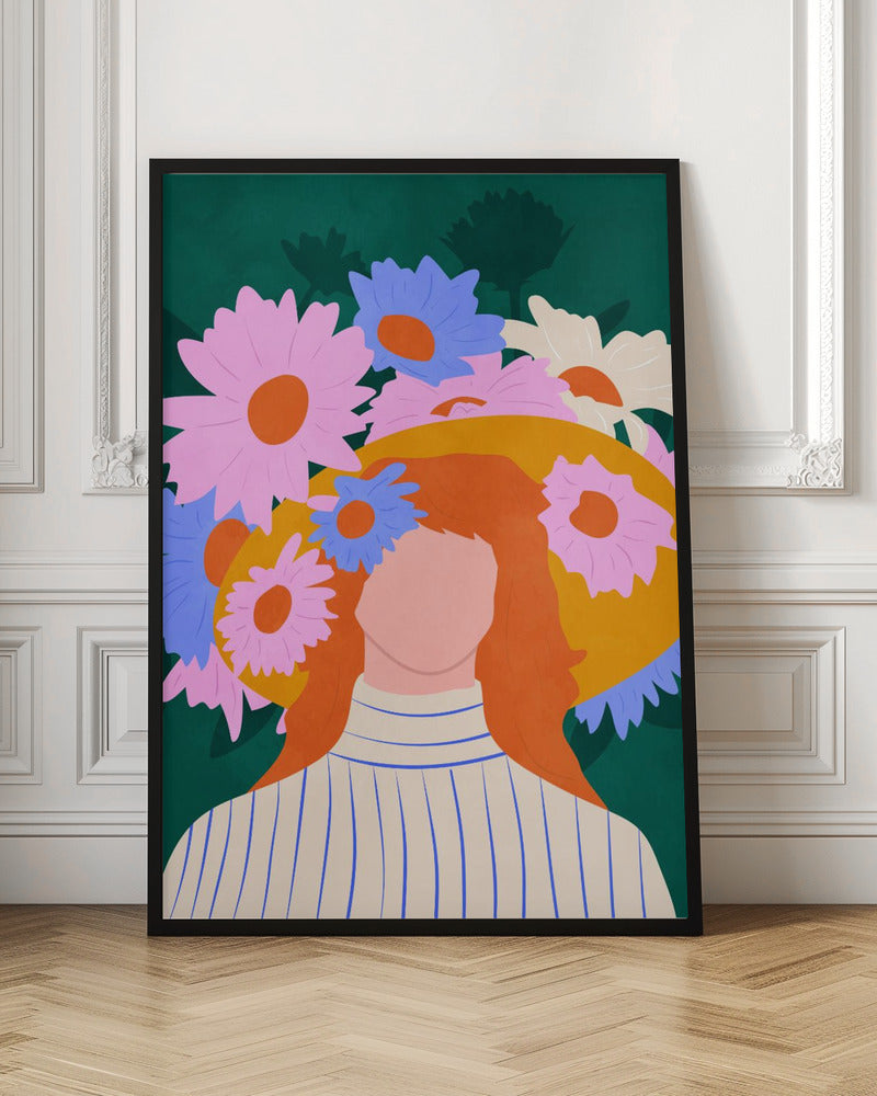 Golden Hat & Wildflowers - Stretched Canvas, Poster or Fine Art Print I Heart Wall Art