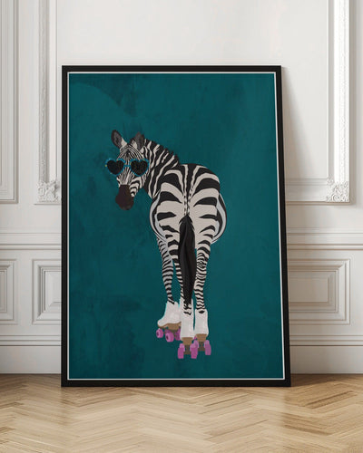 Rollerskating Zebra turquoise - Stretched Canvas, Poster or Fine Art Print I Heart Wall Art