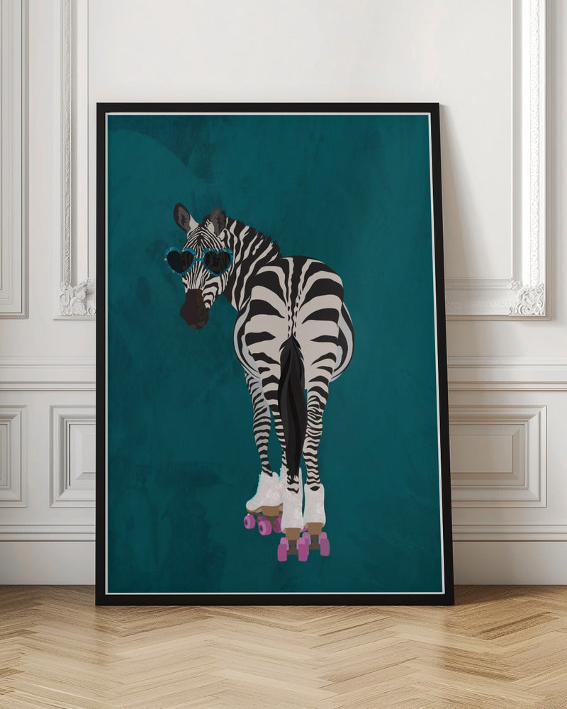 Rollerskating Zebra turquoise - Stretched Canvas, Poster or Fine Art Print I Heart Wall Art