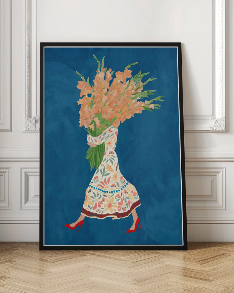 Boho Floral Dress Blue - Stretched Canvas, Poster or Fine Art Print I Heart Wall Art