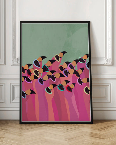 Flock Flamingos green - Stretched Canvas, Poster or Fine Art Print I Heart Wall Art