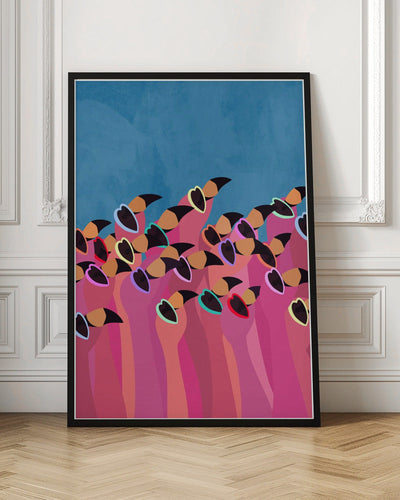 Flock flamingo blue2 - Stretched Canvas, Poster or Fine Art Print I Heart Wall Art