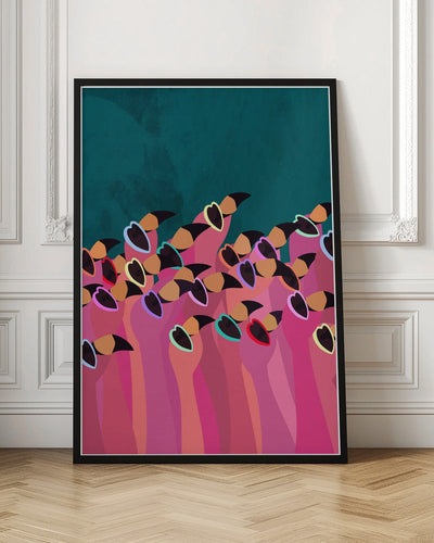 Flock flamingo turquoise - Stretched Canvas, Poster or Fine Art Print I Heart Wall Art