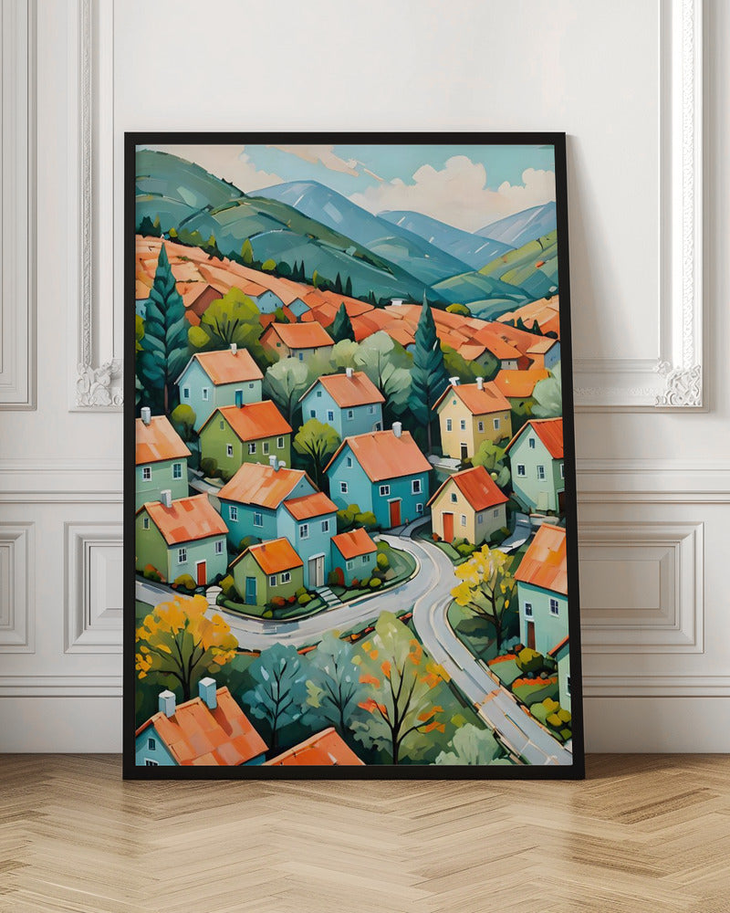 Pastel Village Dream - Stretched Canvas, Poster or Fine Art Print I Heart Wall Art