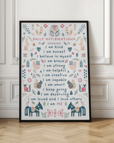 Daily Affirmations Nordic Folk - Stretched Canvas, Poster or Fine Art Print I Heart Wall Art