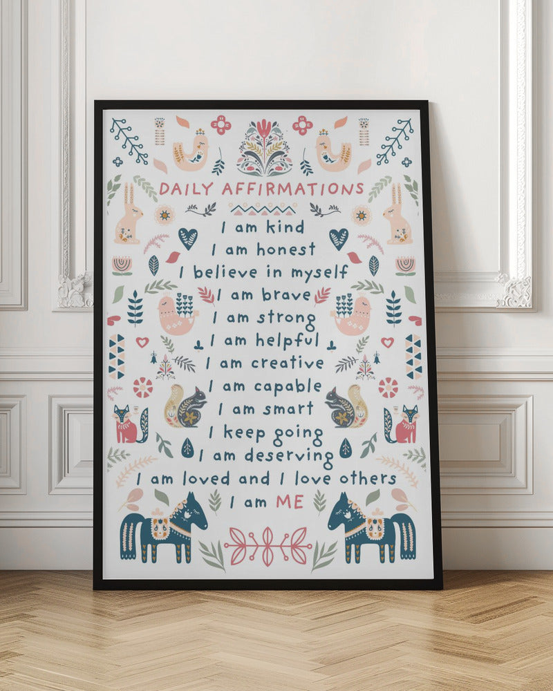 Daily Affirmations Nordic Folk - Stretched Canvas, Poster or Fine Art Print I Heart Wall Art