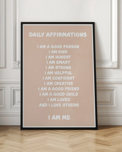 Daily Affirmations Beige - Stretched Canvas, Poster or Fine Art Print I Heart Wall Art