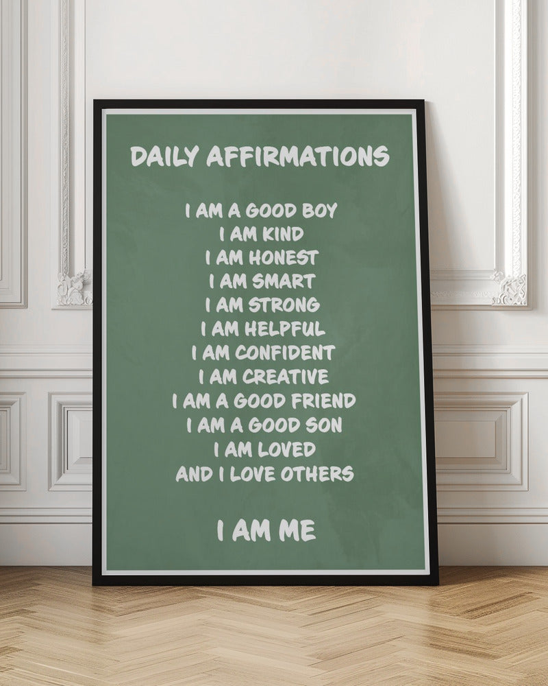 Daily Affirmations Green - Stretched Canvas, Poster or Fine Art Print I Heart Wall Art