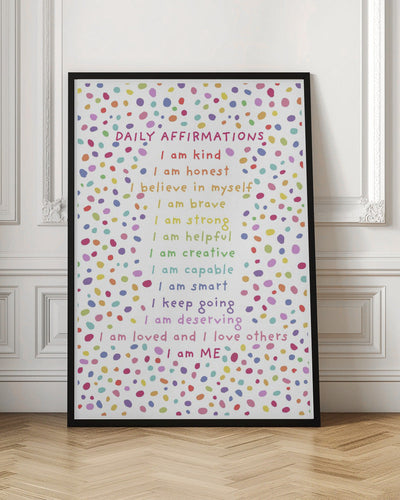 Daily Affirmations Polkadots - Stretched Canvas, Poster or Fine Art Print I Heart Wall Art