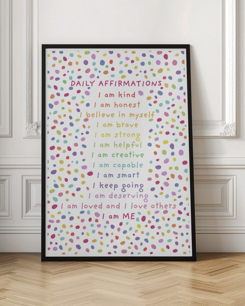 Daily Affirmations Polkadots - Stretched Canvas, Poster or Fine Art Print I Heart Wall Art