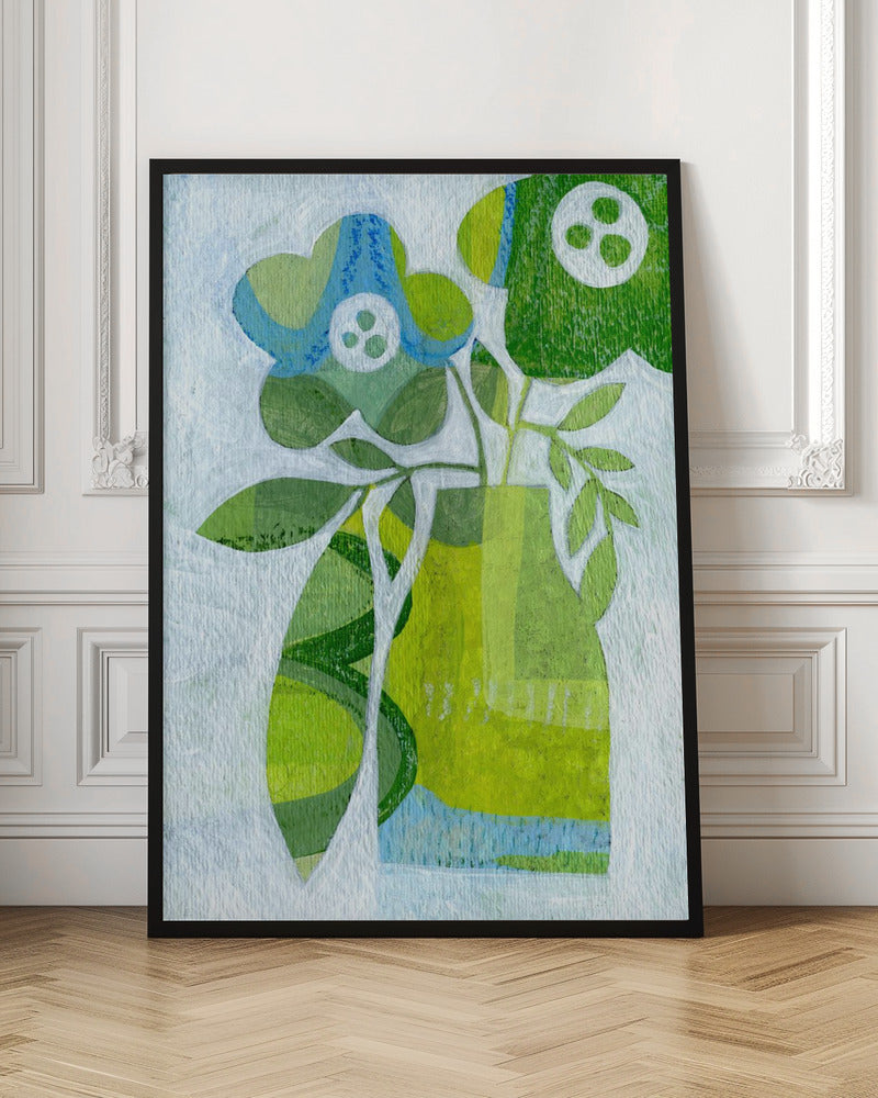 Abstract Daisy Green Blue - Stretched Canvas, Poster or Fine Art Print I Heart Wall Art