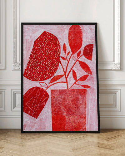 Red Floral Vase - Stretched Canvas, Poster or Fine Art Print I Heart Wall Art