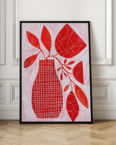 Red Floral Vase - Stretched Canvas, Poster or Fine Art Print I Heart Wall Art
