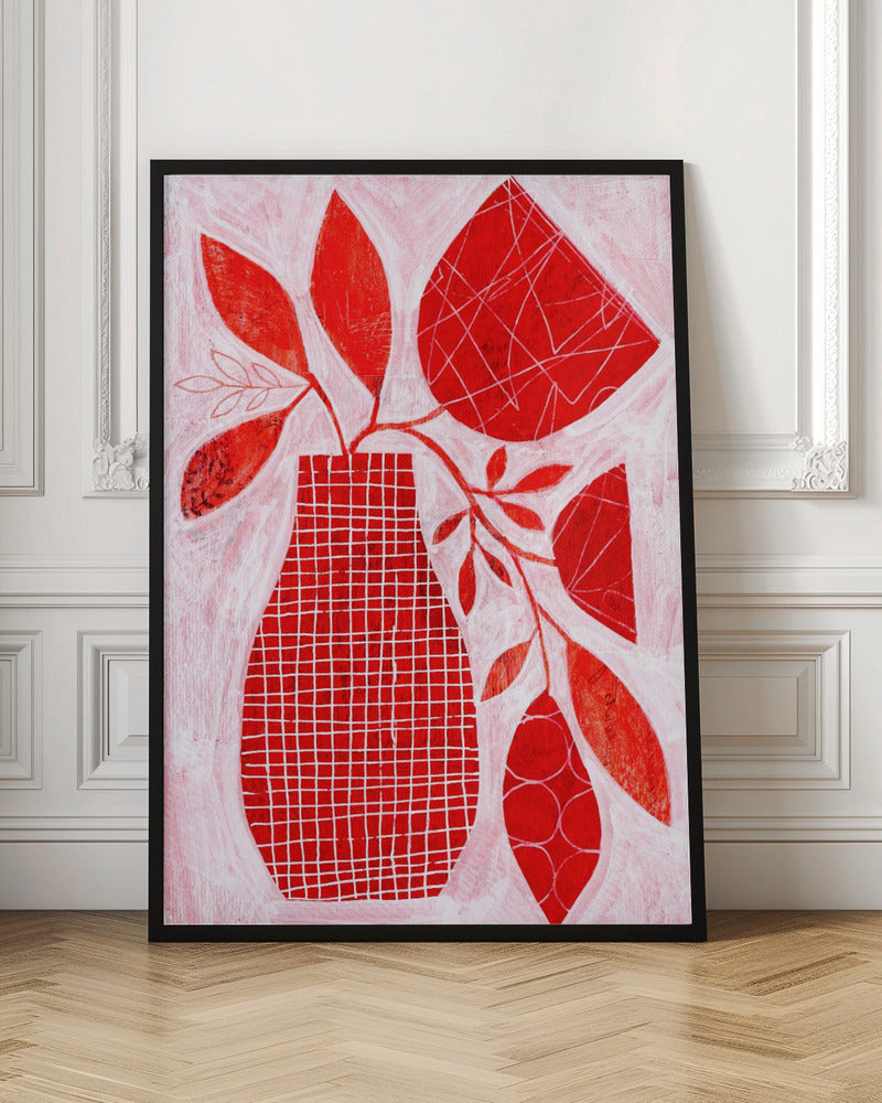 Red Floral Vase - Stretched Canvas, Poster or Fine Art Print I Heart Wall Art