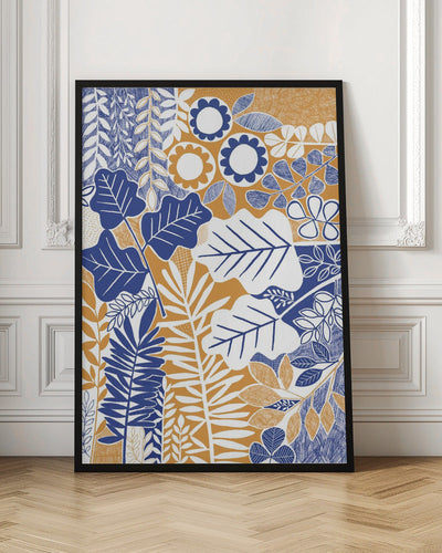Modern Botanical  Mustard &amp; Cornflower - Stretched Canvas, Poster or Fine Art Print I Heart Wall Art