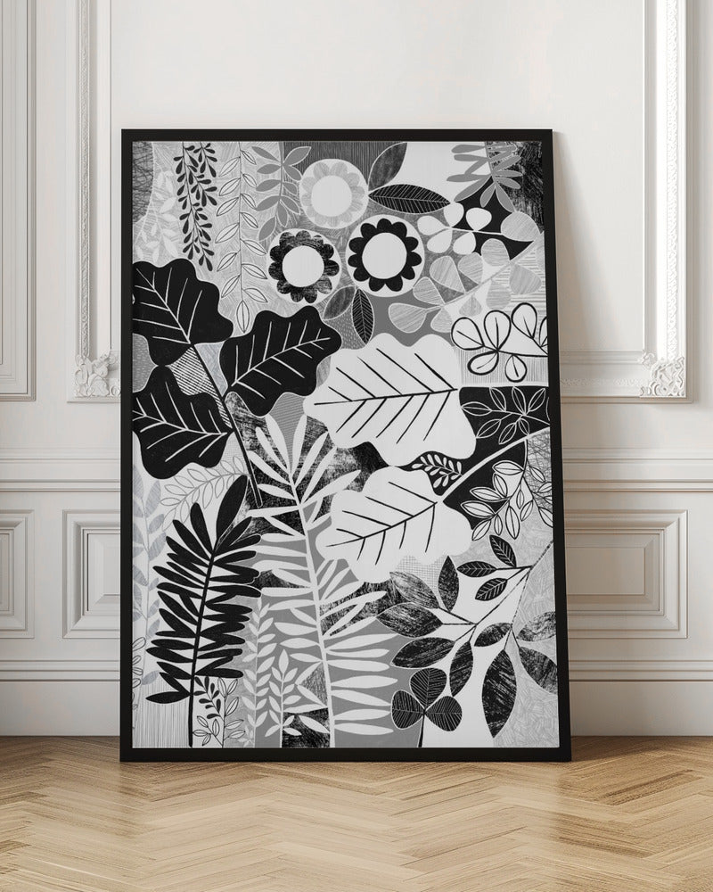 Modern Botanical Black &amp; White - Stretched Canvas, Poster or Fine Art Print I Heart Wall Art