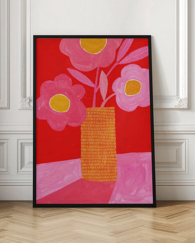 Modern Daisy Pink &amp; Red - Stretched Canvas, Poster or Fine Art Print I Heart Wall Art
