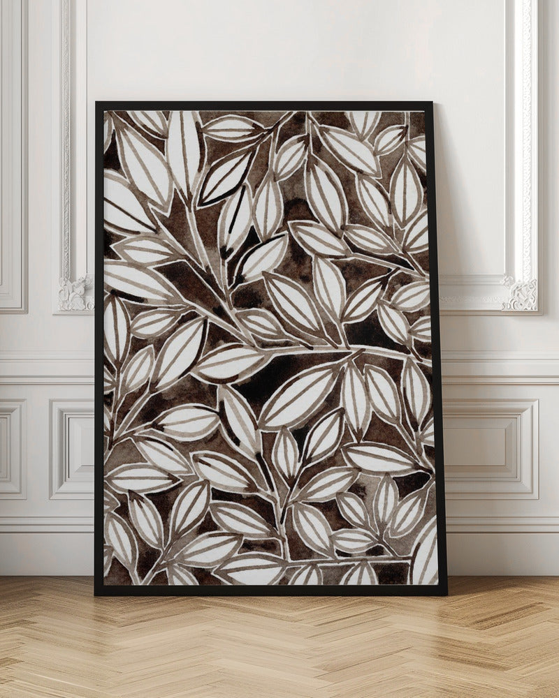 Black &amp; White Leaves - Stretched Canvas, Poster or Fine Art Print I Heart Wall Art