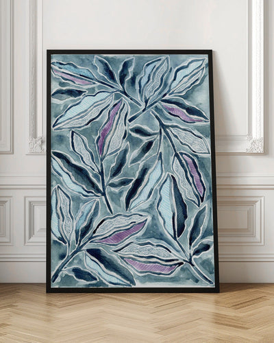 Blue &amp; Lavender Leaves - Stretched Canvas, Poster or Fine Art Print I Heart Wall Art