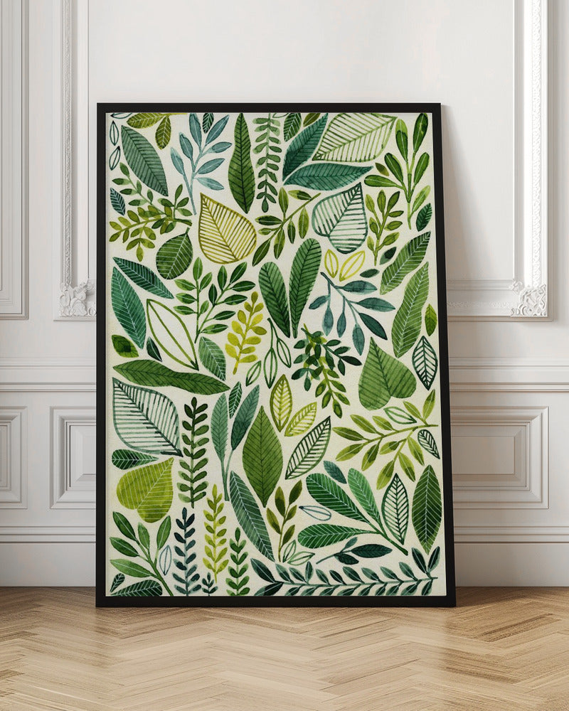 Green Leaves In Various Shapes - Stretched Canvas, Poster or Fine Art Print I Heart Wall Art