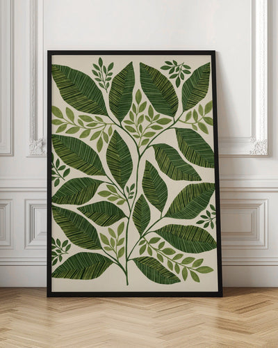 Striped Leaves Branch - Stretched Canvas, Poster or Fine Art Print I Heart Wall Art