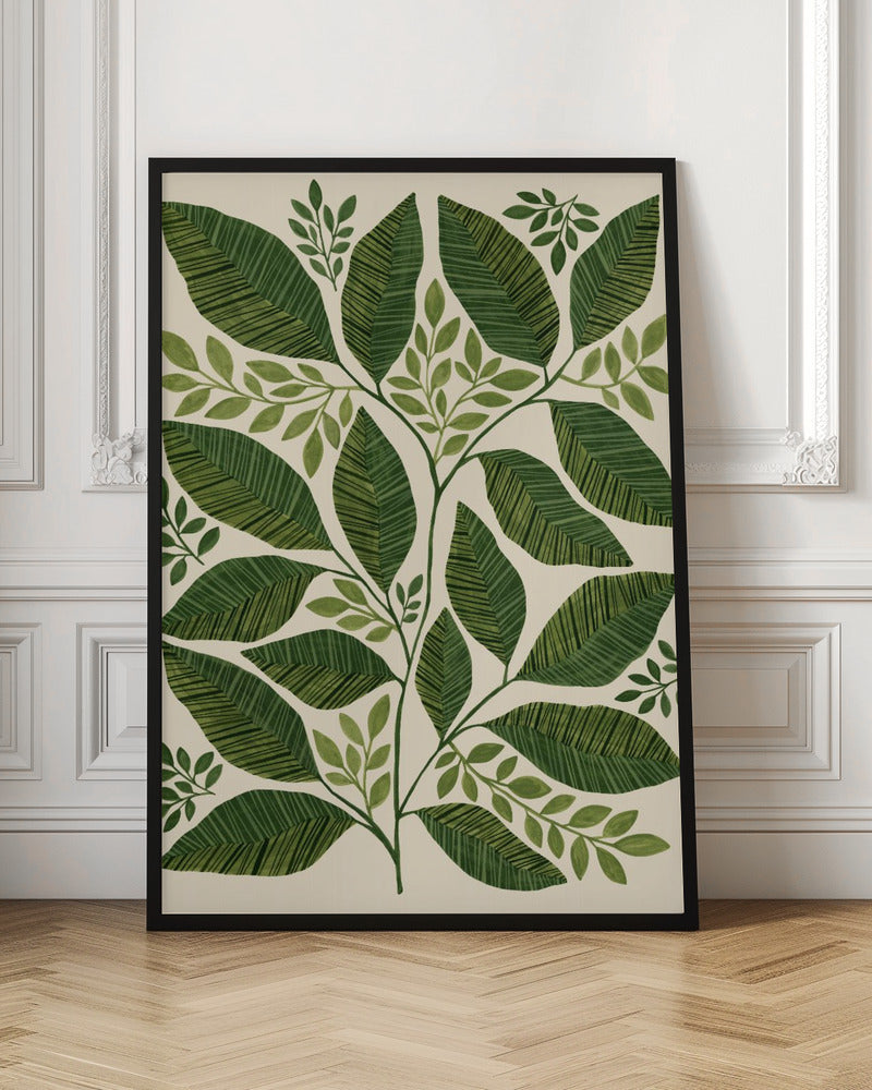 Striped Leaves Branch - Stretched Canvas, Poster or Fine Art Print I Heart Wall Art