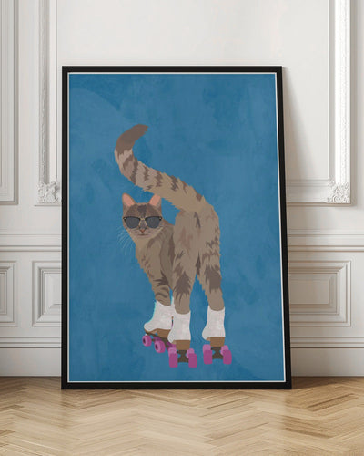 CAT ROLLERSKATING - Stretched Canvas, Poster or Fine Art Print I Heart Wall Art