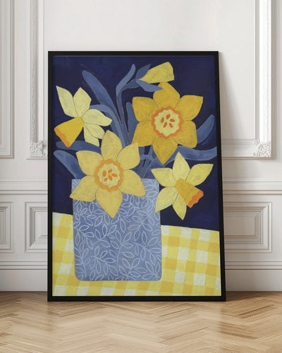 Daffodils With Yellow Gingham - Stretched Canvas, Poster or Fine Art Print I Heart Wall Art