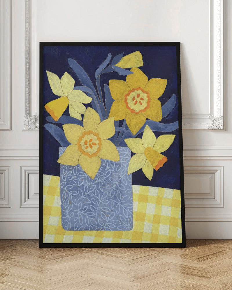 Daffodils With Yellow Gingham - Stretched Canvas, Poster or Fine Art Print I Heart Wall Art