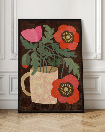 Red Poppies In A Mug - Stretched Canvas, Poster or Fine Art Print I Heart Wall Art