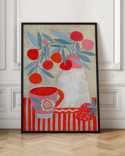 Tea &amp;amp; Strawberries - Stretched Canvas, Poster or Fine Art Print I Heart Wall Art