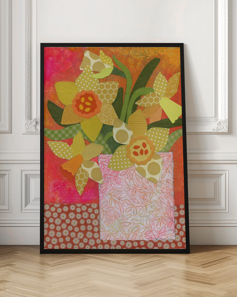 Patchwork Daffodil Still Life - Stretched Canvas, Poster or Fine Art Print I Heart Wall Art