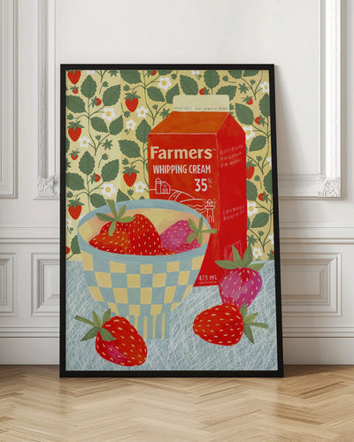 Strawberries In A Checkered Bowl - Stretched Canvas, Poster or Fine Art Print I Heart Wall Art