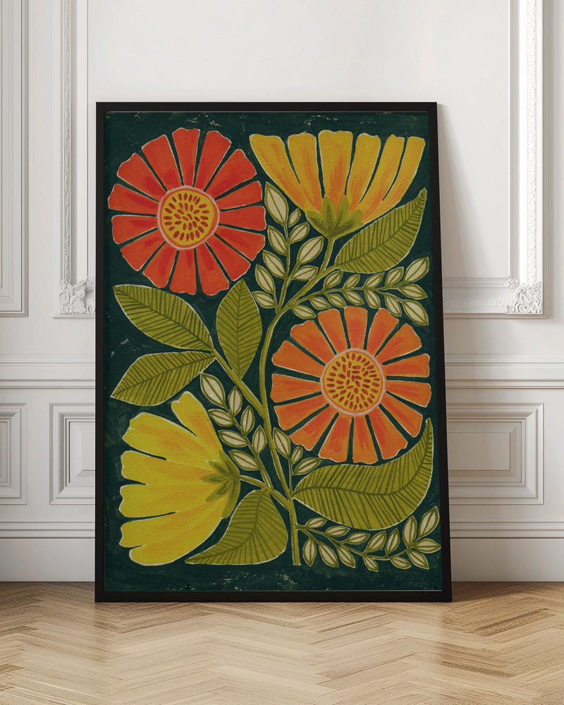 Vibrant Orange And Yellow Flowers - Stretched Canvas, Poster or Fine Art Print I Heart Wall Art