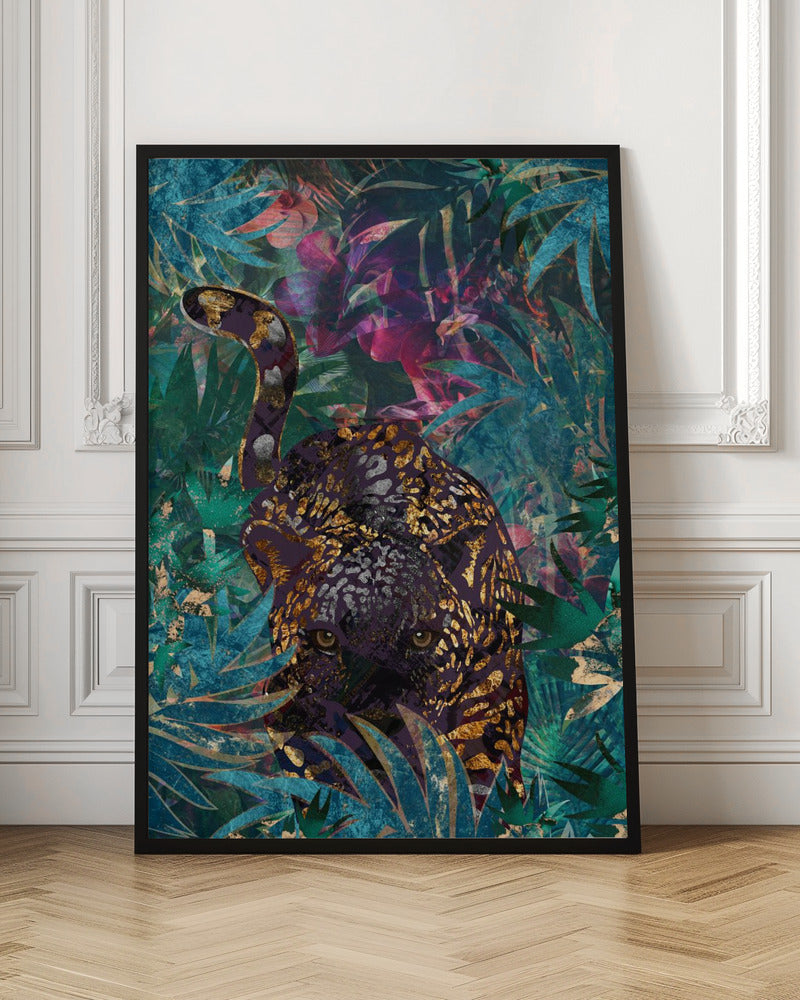 Black gold tropical jungle jaguar - Stretched Canvas, Poster or Fine Art Print I Heart Wall Art