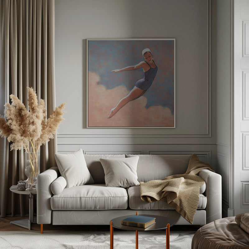 High Diver In Soft Clouds - Square Stretched Canvas, Poster or Fine Art Print I Heart Wall Art