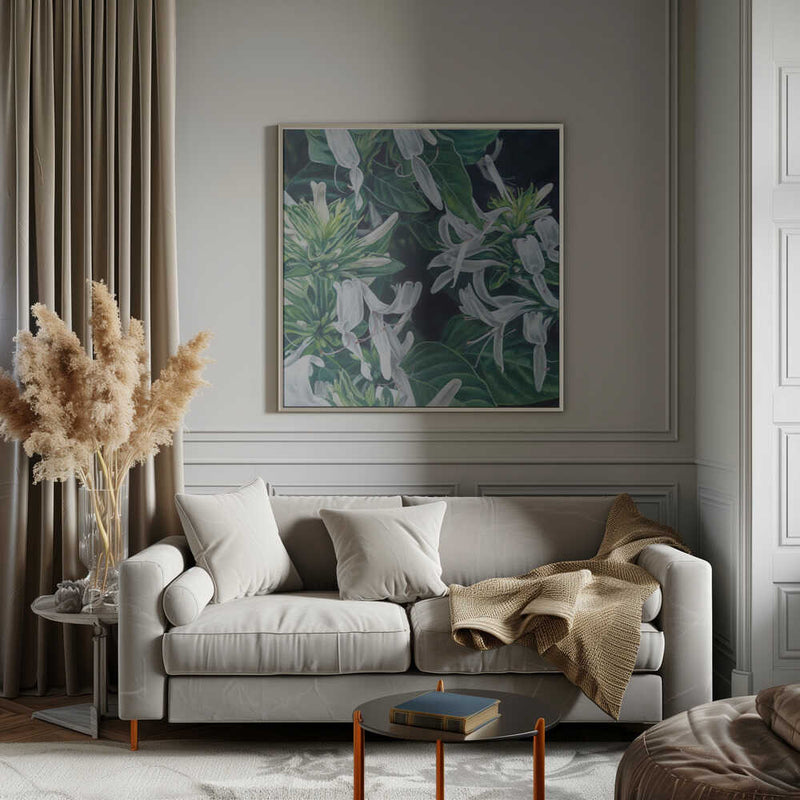 White Flowers By Viccy Wanliss - Square Stretched Canvas, Poster or Fine Art Print