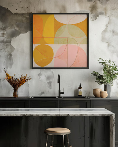 Mid Century Curry Yellow Blush Spring2 - Square Stretched Canvas, Poster or Fine Art Print I Heart Wall Art