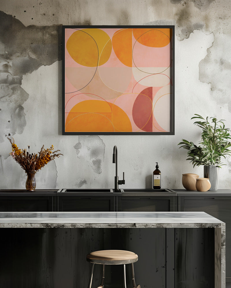 Mid Century Curry Yellow Blush Spring - Square Stretched Canvas, Poster or Fine Art Print I Heart Wall Art